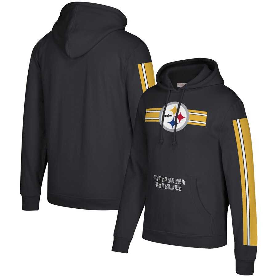 Pittsburgh Steelers Mitchell & Ness Three Stripe Pullover Hoodie Black,We sell and wholesale Pittsburgh Steelers Mitchell & Ness Three Stripe Pullover Hoodie Black on line form chian!